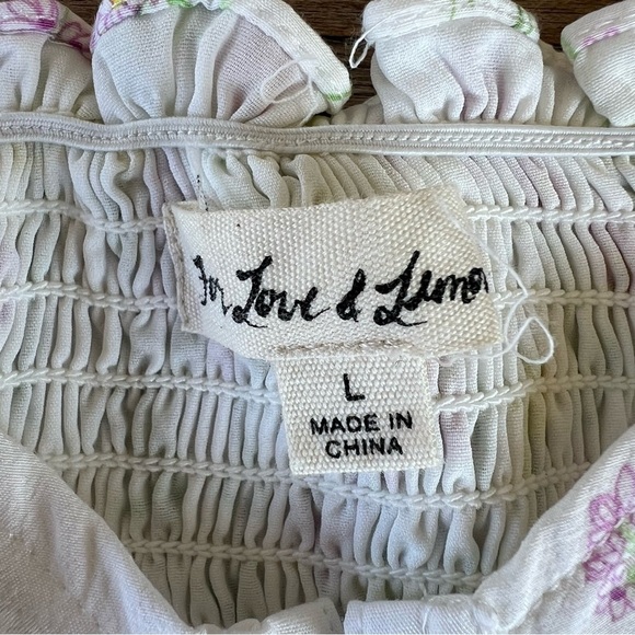 For Love & Lemons Strudel Floral Blouse Puff Sleeve Polka Dot Cropped Smocked LG - Picture 11 of 13